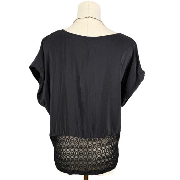 Gypsy Junkies 100% Silk Black Top Lace Hem Boho Indie Festival Blouse | Small - Picture 2 of 6